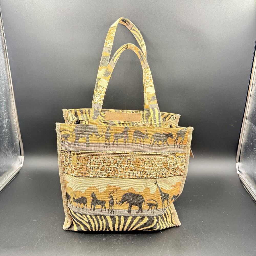 Vintage JADE African Safari Print Tapestry Tote Bag Shoulder Purse